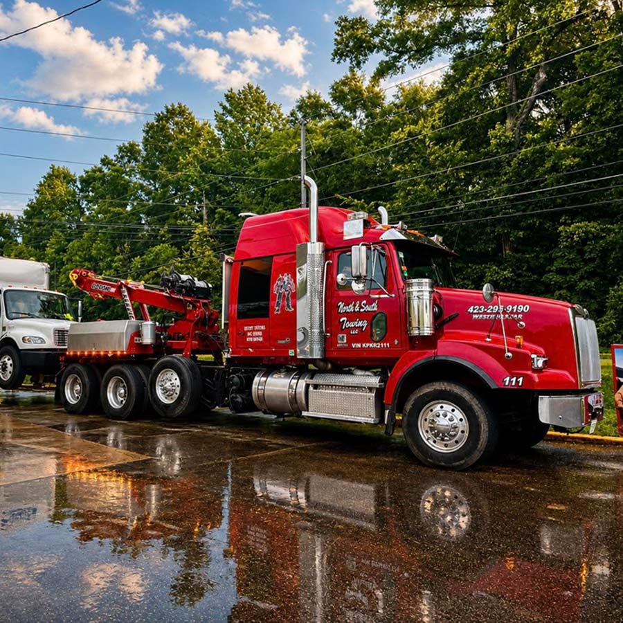 North and South Towing LLC Heavy Duty Wrecker Towing Box Truck in Cleveland Tennessee