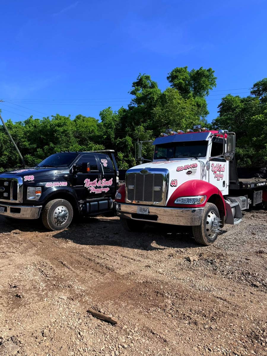 Wrecker and Rollback car carrier Towing Service North and South Towing LLC Cleveland Tennessee Yard