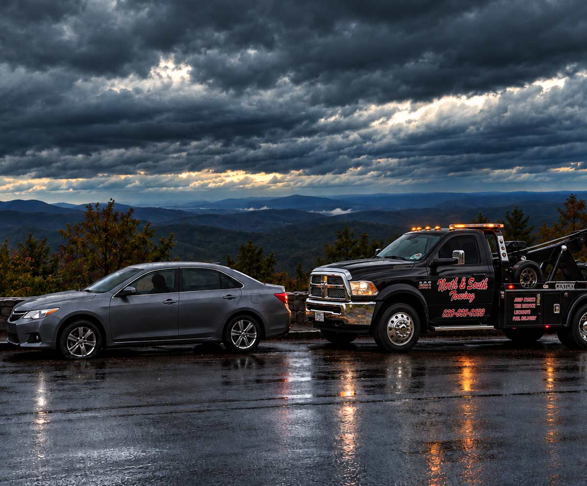 North-And-South-Tow-Truck-arriving-to-help-a-stranded-motorist-on-the-highway-in-Cleveland-Tennessee North and South Tow Truck arriving to help a stranded motorist on the highway in Cleveland Tennessee